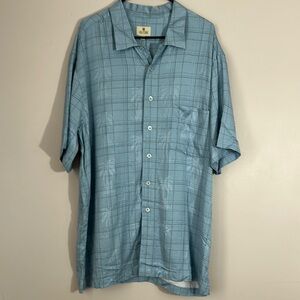 Solitude, palm tree plaid button down short sleeve Blue Men's Shirt size XL